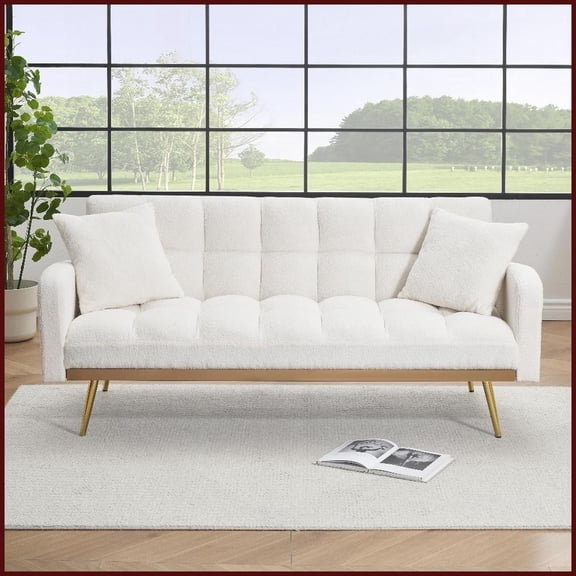 69-Inch 3-Seat Beige Fabric Convertible Sofa Bed for Small Living Room & Bedroom