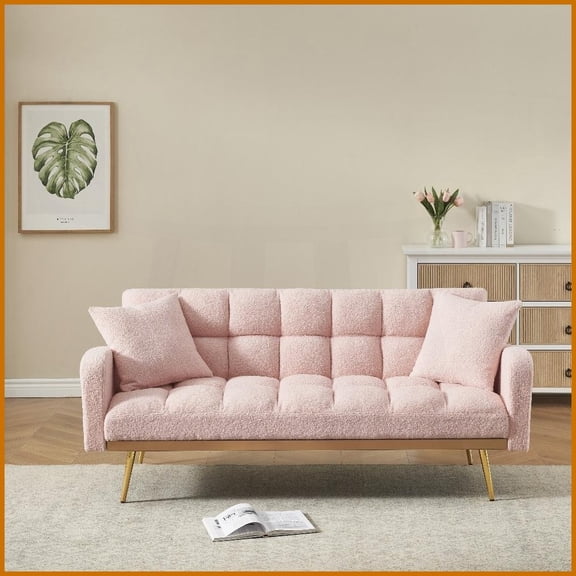 69 Inch 3-Seat Fabric Convertible Sofa Bed  Ideal for Small Living Room & Bedroom