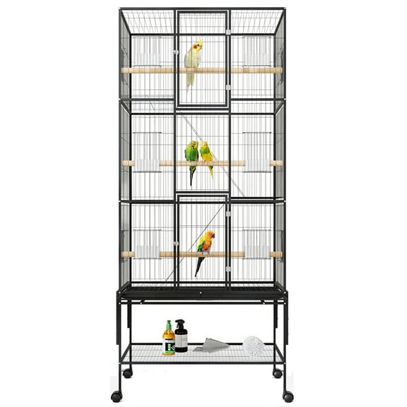 69 Inch Extra Large Bird Cage Wrought Iron Parrot Cage with Storage Shelf for Mid-Sized Parrots Cockatiels Conures Parakeets Lovebirds Budgie Finch