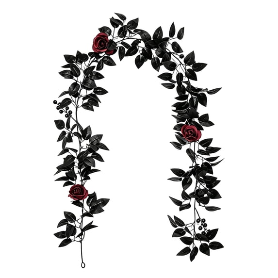 69-Inch Halloween Black Leaf Red Rose Vine, Dark Gothic Classic Red Black Contrast, Bendable Spooky Party Wrapping Decor for Home