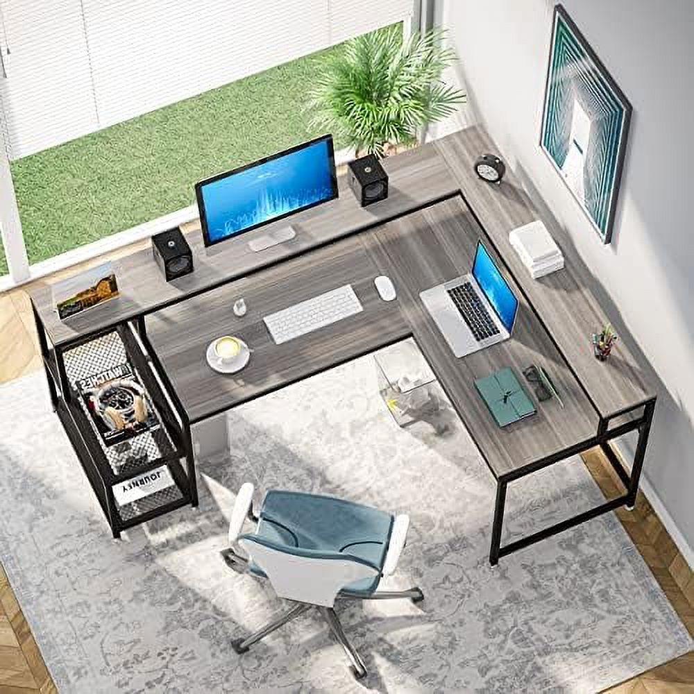69 Inch L Shaped Desk with Monitor Stand Large Reversible Corner Desk ...