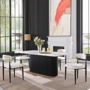 69 Inch Rectangular Faux Marble Dining Table, Black Wave Metal Base with Gold Trim, Seats 4 for Kitchen, Dining Room & Reception Area