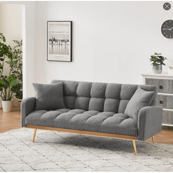 69 Inch Sofa Bed Gray with Adjustable Teddy Sofa for Small Space Living Room and Bedroom