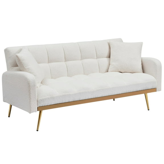 69 Inch Sofa Bed with Adjustable Teddy Sofa for Small Space Living Room and Bedroom (Beige)