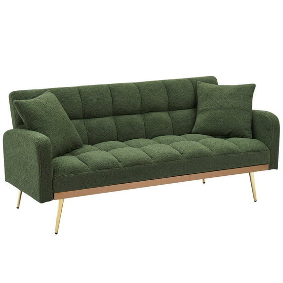 69 Inch Sofa Bed with Adjustable Teddy Sofa for Small Space Living Room and Bedroom (Green)
