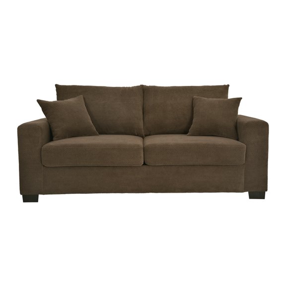 69-Inch Two-Seater Sofa With Textured Fabric, Comfortable Upholstered Couch With 2 Throw Pillows And Sturdy Plastic Legs For Living Room, Apartment, Office, Coffee