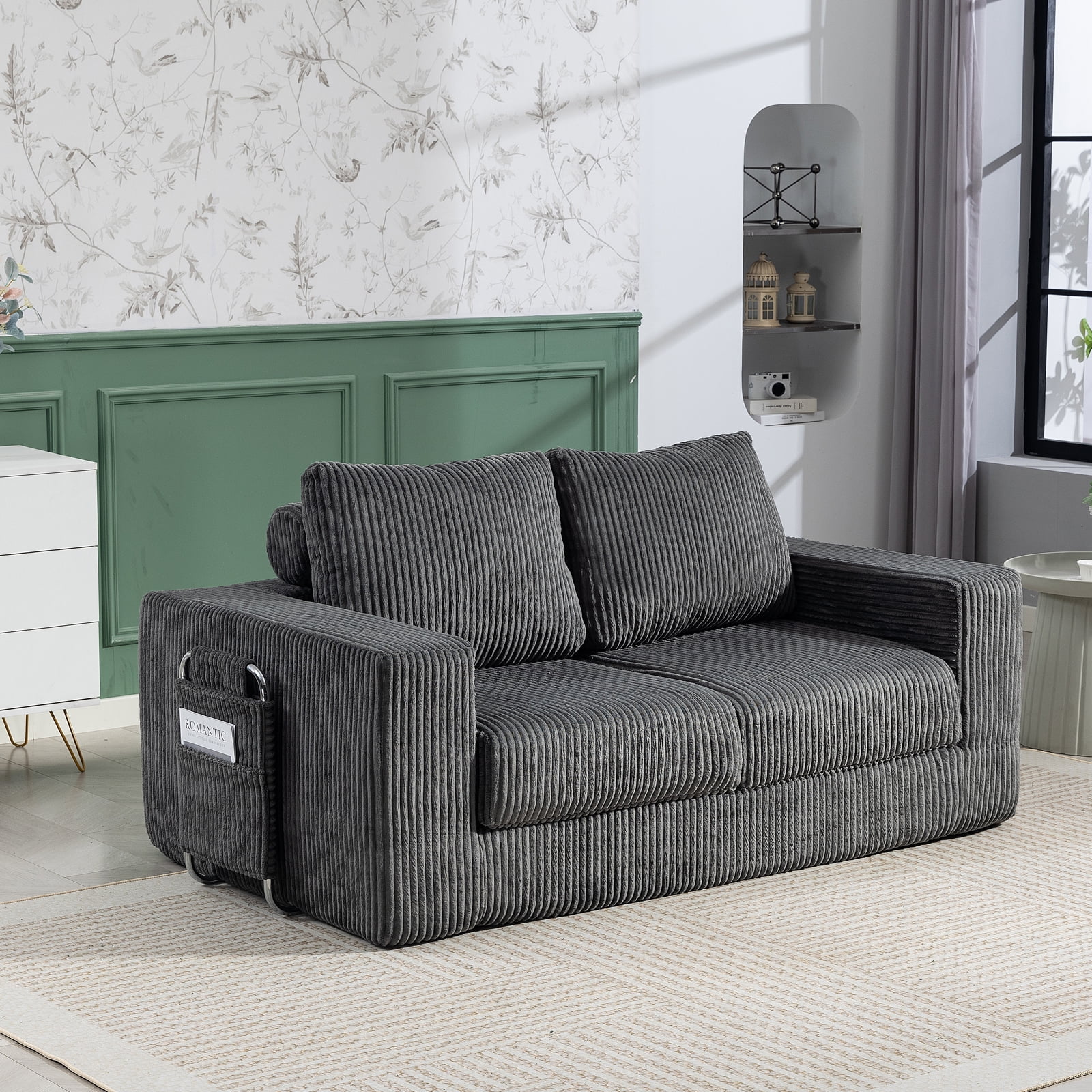 69 Inches Convertible Sofa Bed Boneless 2 Seats Loveseat Sleeper Sofa 2 Seater Small Couch 3-in-1 Folding Sofa Floor Sofa with Deep Seat No Assemble Required Grey