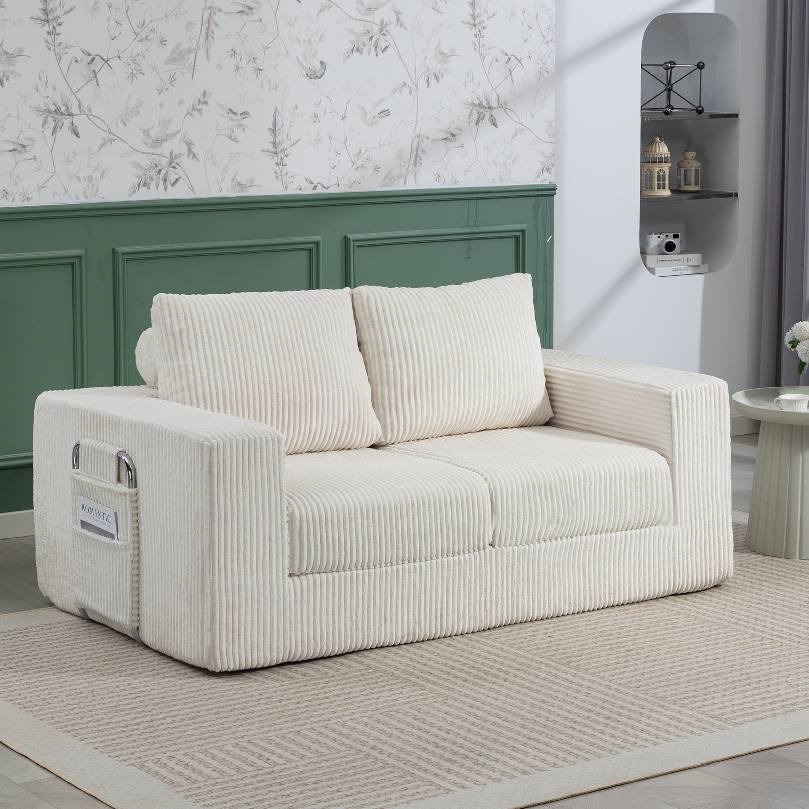 69 Inches Convertible Sofa Bed Boneless 2 Seats Loveseat Sleeper Sofa 2 Seater Small Couch 3-in-1 Folding Sofa Floor Sofa with Deep Seat No Assemble Required Beige