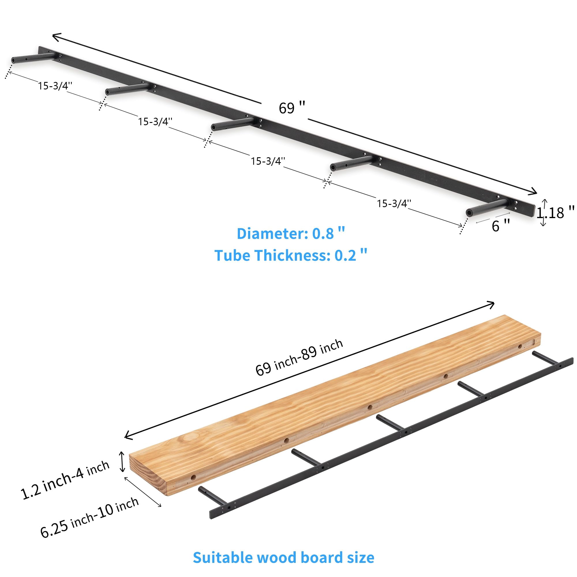 69 Inches  Heavy-duty Floating Shelf Bracket For Fireplace Shelves Installed On Studs Max Load Of 210 Pounds 69 (with Ease Kit)