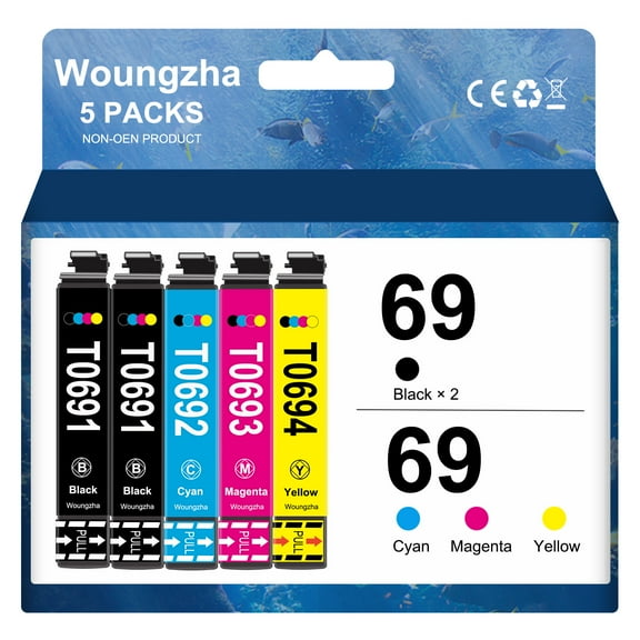 69 Ink Cartridge for Epson ink T0691 T0692 T0693 T0694 to use with for Epson Stylus CX7400 CX5000 CX6000 (Black, Cyan, Magenta, Yellow, 5-Pack)