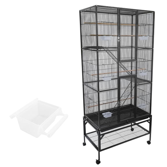 69" Large Bird Cages for Parrots, Large Parrot Cages w/ 360 Wheels & Slide-out Tray Flight Cage for Birds, Large Parakeet Cage w/ Cover, Anti-Rust, 2 Stands & 4 Perches for African Grey, Quaker