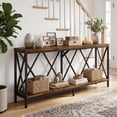 thumbnail image 1 of 69" Narrow Console Table for Entryway, 2-Shelves Wooden Sofa Table Behind Couch, Farmhouse Skinny Entryway Table , Brown, 1 of 11