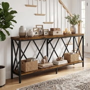69" Narrow Console Table for Entryway, 2-Shelves Wooden Sofa Table Behind Couch, Farmhouse Skinny Entryway Table , Brown