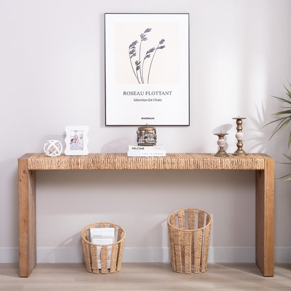 69" Natural Seagrass Console Table – Handwoven Top with Engineered Wood Frame