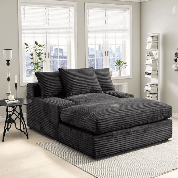 69'' Oversized Corduroy Upholstered Armless Sofa Bed,Chaise Lounge Reading Chairs, Cozy Lazy Couch for Living Room, Black.