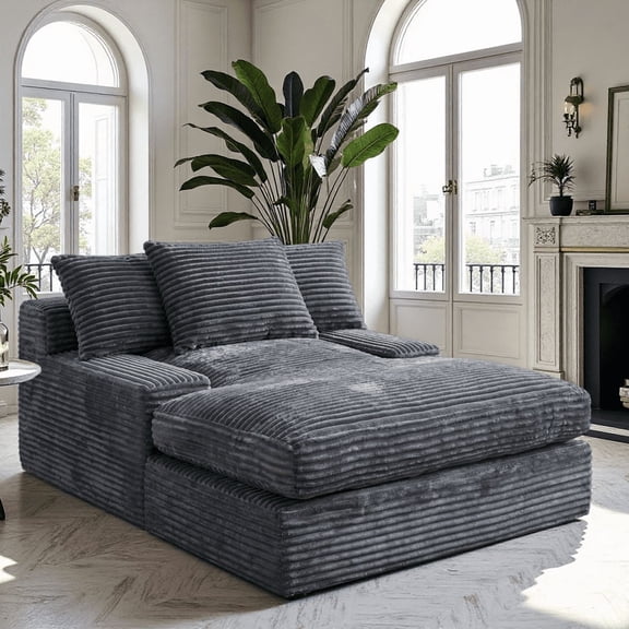 69'' Oversized Corduroy Upholstered Armless Sofa Bed,Chaise Lounge Reading Chairs, Cozy Lazy Couch for Living Room, Gray.