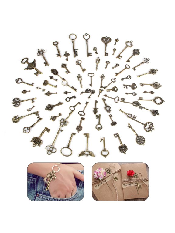 69 PCS Vintage Key Set Charms Mixed Antique Style Bronze Brass Key Set Charms for Wedding Decoration Birthday and Christmas Party