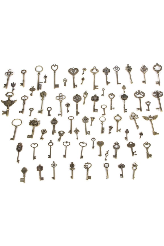 69 Pcs Mixed Skeleton Keys in Antique Style Bronze Vintage Key Charms Small Skeleton Keys Charm for Christmas Gift