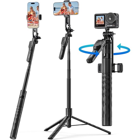 69" Phone Tripod, Selfie Stick Tripod for iPhone with Wireless Remote Control, 360 Rotatable Phone Holder for Vlogging, Video Recording, Extendable Stand for Cell Phone Camera GoPro