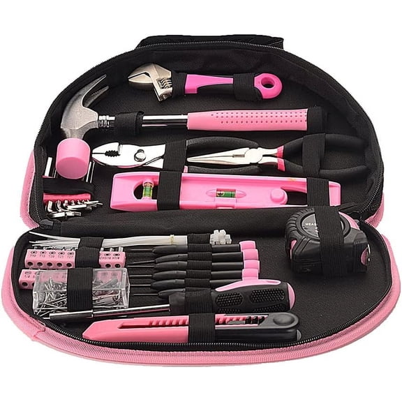 69-Piece Pink Hand Tool Set -Lady's Essential Home Repairing Tool Kit General Household Tool Set with 12-Inch Storage Tool Bag