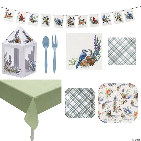 69 Pieces Pinecone & Bird Disposable Tableware Kit for 8 Guests