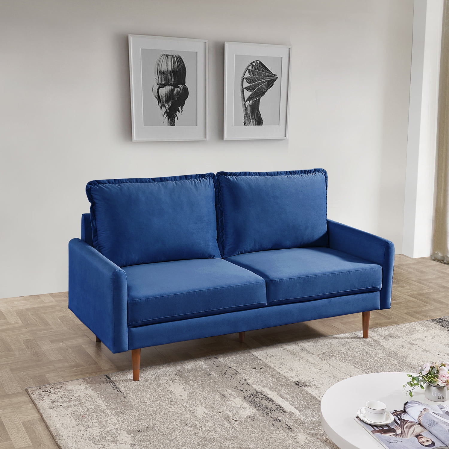 69" Simple Velvet Sofa Couch, Modern Craftsmanship Seat Sofa with 3Seater Cushions, Track