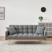 69" Sofa Bed, Adjustable Teddy Fabric Sleeper Sofa Couch with Removable Armrests for Living Room Bedroom, Gray