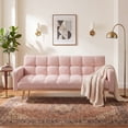 thumbnail image 1 of 69" Soft Teddy Fleece Sofa Bed, Couch with 3-Speed Convertible Design, Futon with Stable Durable Frame for Living Room Small Spaces, Pink, 1 of 5
