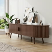 69" TV Stand with Charging Station and Drawers fit 65"- 75" TVs. Mid century Modern TV Stand, Wood Entertainment Center for Living Room and Bedroom, Media Console and Modern TV Console Table ,Walnut