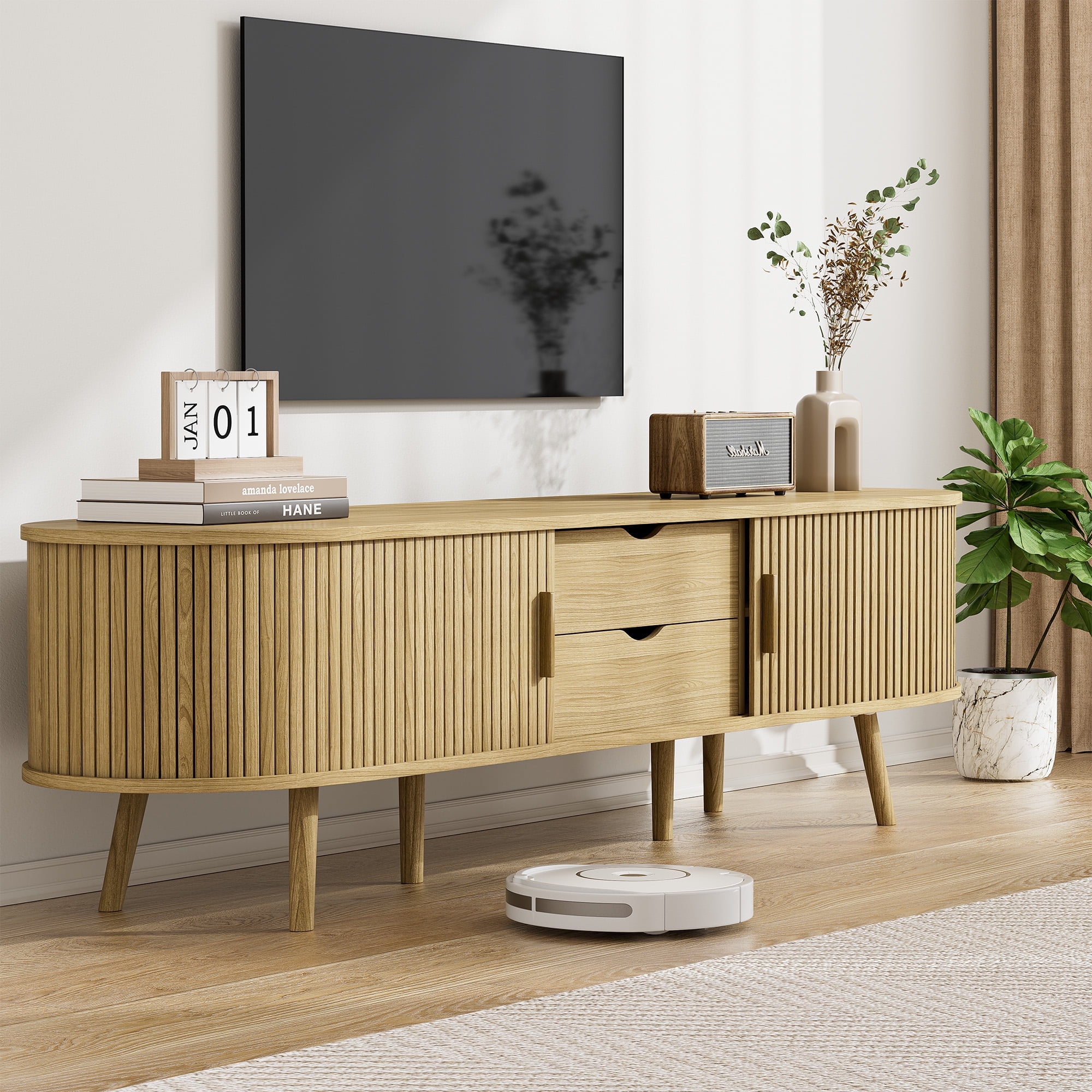 69" TV Stand with Drawer and Shelves Designed to fit 65" 75" TVs