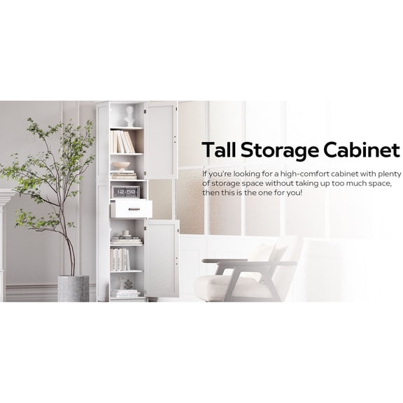 69" Tall Bathroom Cabinet with Drawer and Hidden Storage / Great for Storing Bath Supplies