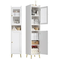 EnHomee 69" Tall Bathroom Storage Cabinet,Narrow Linen Cabinet with 2 Door and Adjustable Shelves​,White