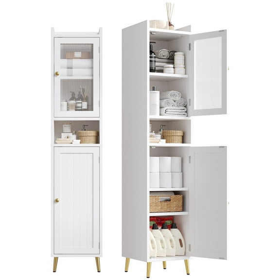 EnHomee 69" Tall Bathroom Storage Cabinet,Narrow Linen Cabinet with 2 Door and Adjustable Shelves​,White