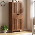thumbnail image 1 of 69" Tall Farmhouse Storage Cabinet with Drawer & Adjustable Shelves, Grille Door Organizer Unit, Anti-Tip Design for Bathroom, Kitchen, Living Room, Rustic Brown, 1 of 8