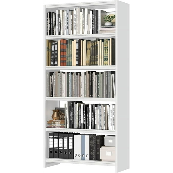69” Tall Metal Bookshelf, Heavy Duty Bookcase, Modular Bookshelf with Expansion Capability, 5-Tier Adjustable Bookshelves for Heavy Books, Library, Living Room, Office. White Bookshelf.