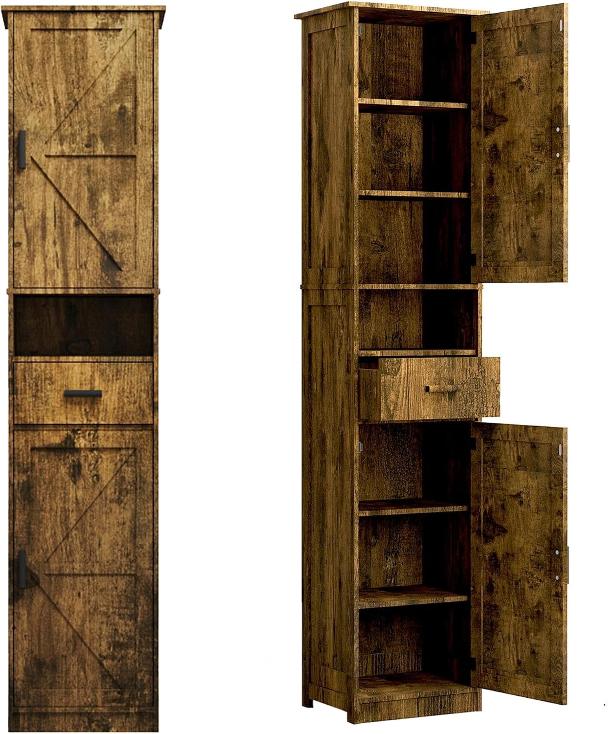 69" Tall Narrow Bathroom Storage Cabinet with Drawers, Vintage Skinny ...