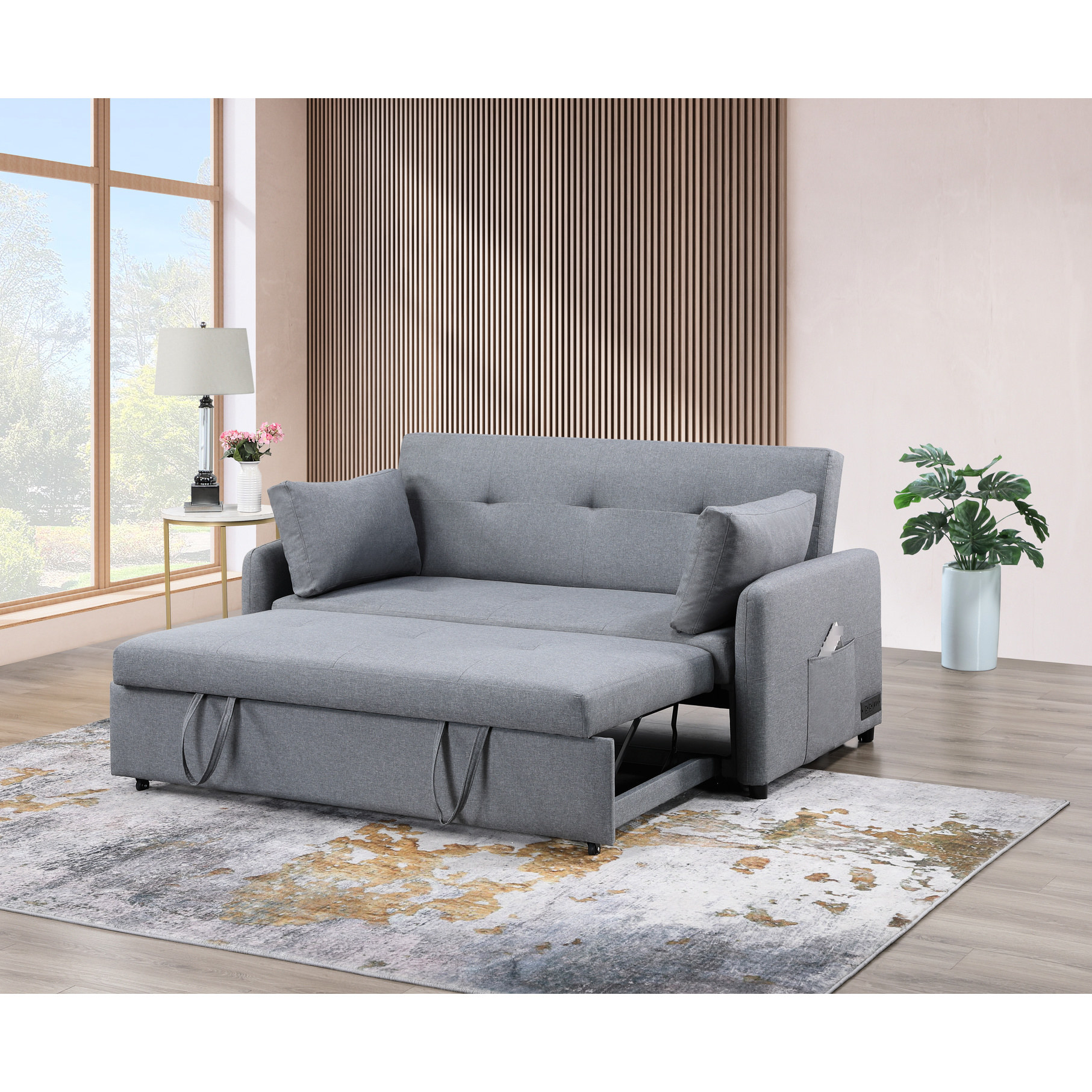 Fresh Look at 69 W Convertible Sleeper Sofa In Gray Linen Compact Style