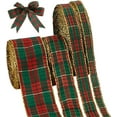 thumbnail image 1 of 69 Yards Christmas Plaid Ribbon Red and Green Ribbon with Gold Edges 4 Sizes Christmas Striped Ribbons for Gift Wrapping Home Decoration Tree Decor Making 10.5~39mm, 1 of 5