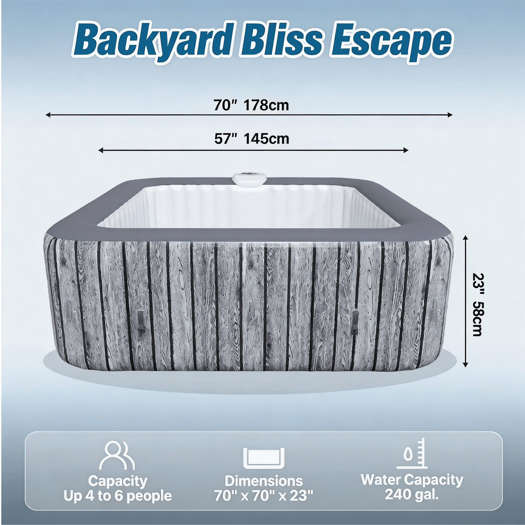 69'' and 79'' Inflatable Hot Tub 4-6 Person, Round Portable Outdoor Spa with 130 Soothing Air Jets