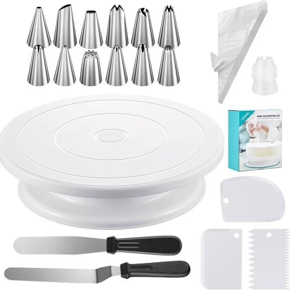 69 count Cake Decorating Kit, Baking Supplies - 12'' Cake Stand Turntable with 50 Piping Bags & 12 Piping Tips & Coupler & 2 Spatula& 3 Scrapers - ProfessionalCake Decorating Tools