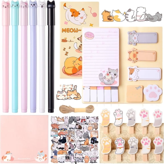 69 count Cute Sticky Notes Set, Cartoon Pen, Stickers, Paperclip, Sticky Memos to School for Gifts Students Office School Supplies Party Favors()