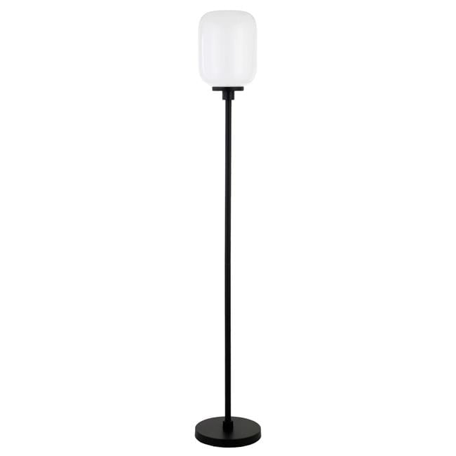 69" Black Metal Floor Lamp with White Frosted Glass Globe Shade