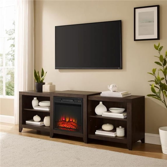 69 in. Ronin Low Profile TV Stand with Fireplace, Dark Walnut - Walmart.com
