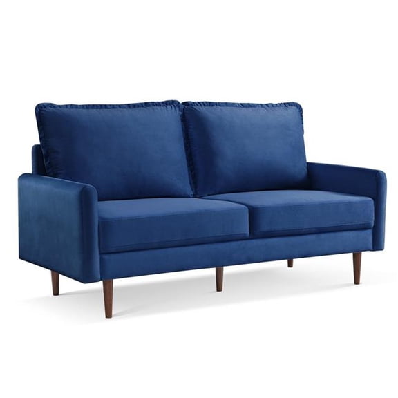 69 in. Velvet Sofa, Blue & Dark Brown