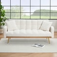 thumbnail image 1 of 69 inch Futon Sofa Bed Teddy Fleece Convertible Couch Bed with 2 throw pillows Adjustable Sofa for Apartment Small Space,Beige, 1 of 6