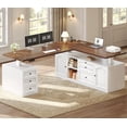 thumbnail image 1 of 69" x 55" Farmhouse L Shaped Electric Standing Desk with 6 Drawers and Storage Shelves, Height Adjustable Computer Desk for Home Office, 1 of 8