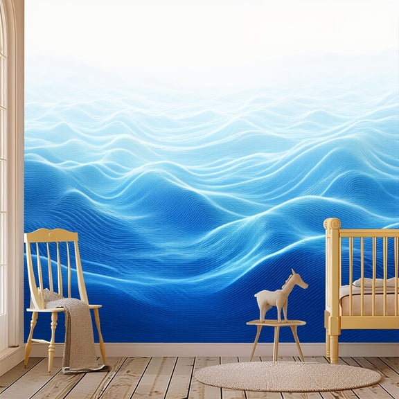 69"x98" Wall Mural Peel and Stick Wallpaper Abstract Blue Ocean Waves Flowing Lines Gradient Shades Wall Decor Self Adhesive Removable Wall Stickers for Bedroom Living Room
