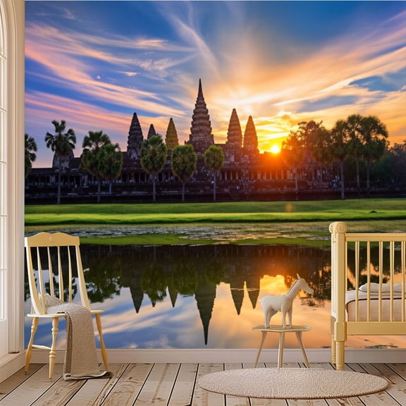 69"x98" Wall Mural Peel and Stick Wallpaper Angkor sunrise famous temple Siem Wall Decor Self Adhesive Removable Wall Stickers for Bedroom Living Room