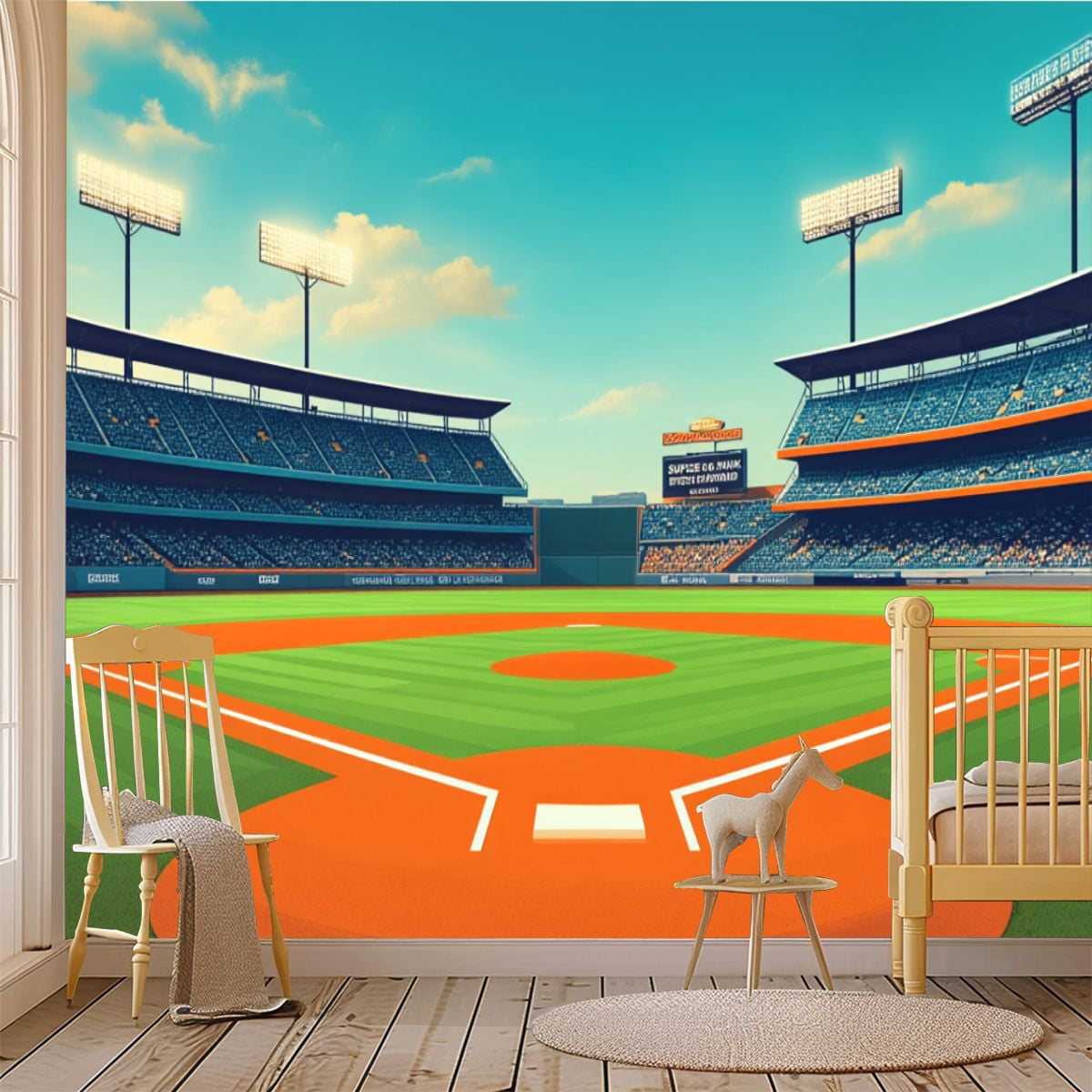 69"x98" Wall Mural Peel and Stick Wallpaper Baseball Stadium Bright Sky Empty Seats Wall Decor Self Adhesive Removable Wall Stickers for Bedroom Living Room