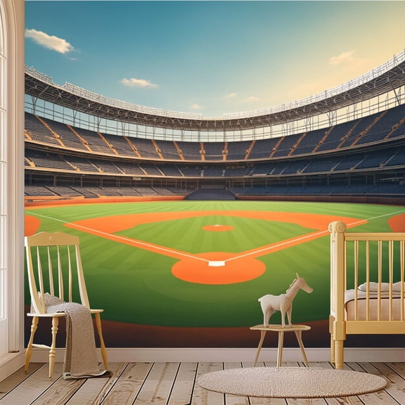 69"x98" Wall Mural Peel and Stick Wallpaper Baseball Stadium Empty Bright Green Field Wall Decor Self Adhesive Removable Wall Stickers for Bedroom Living Room